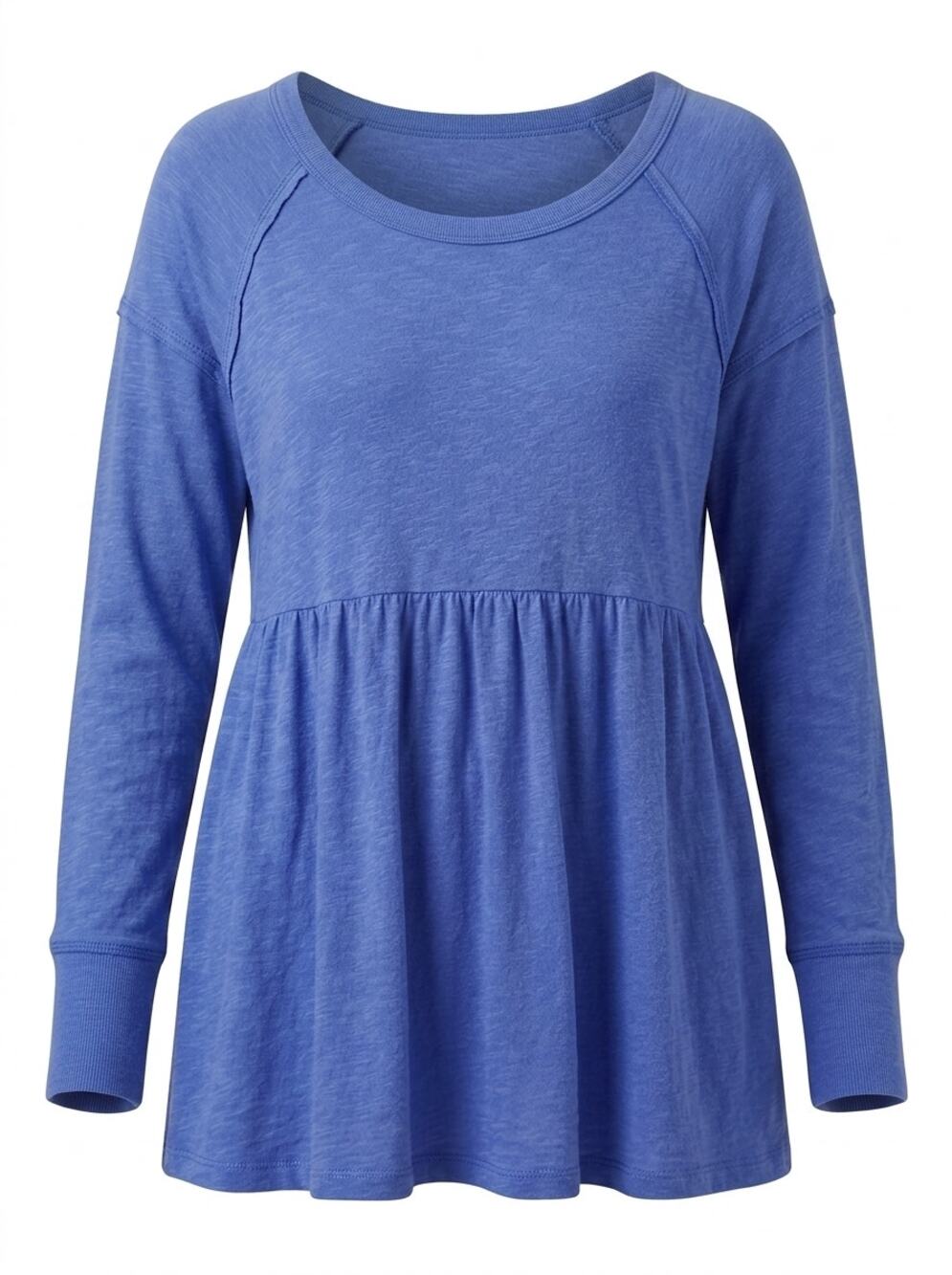 Free People Metal Blue Babydoll Peplum Knit Long Sleeve Top Women Size M